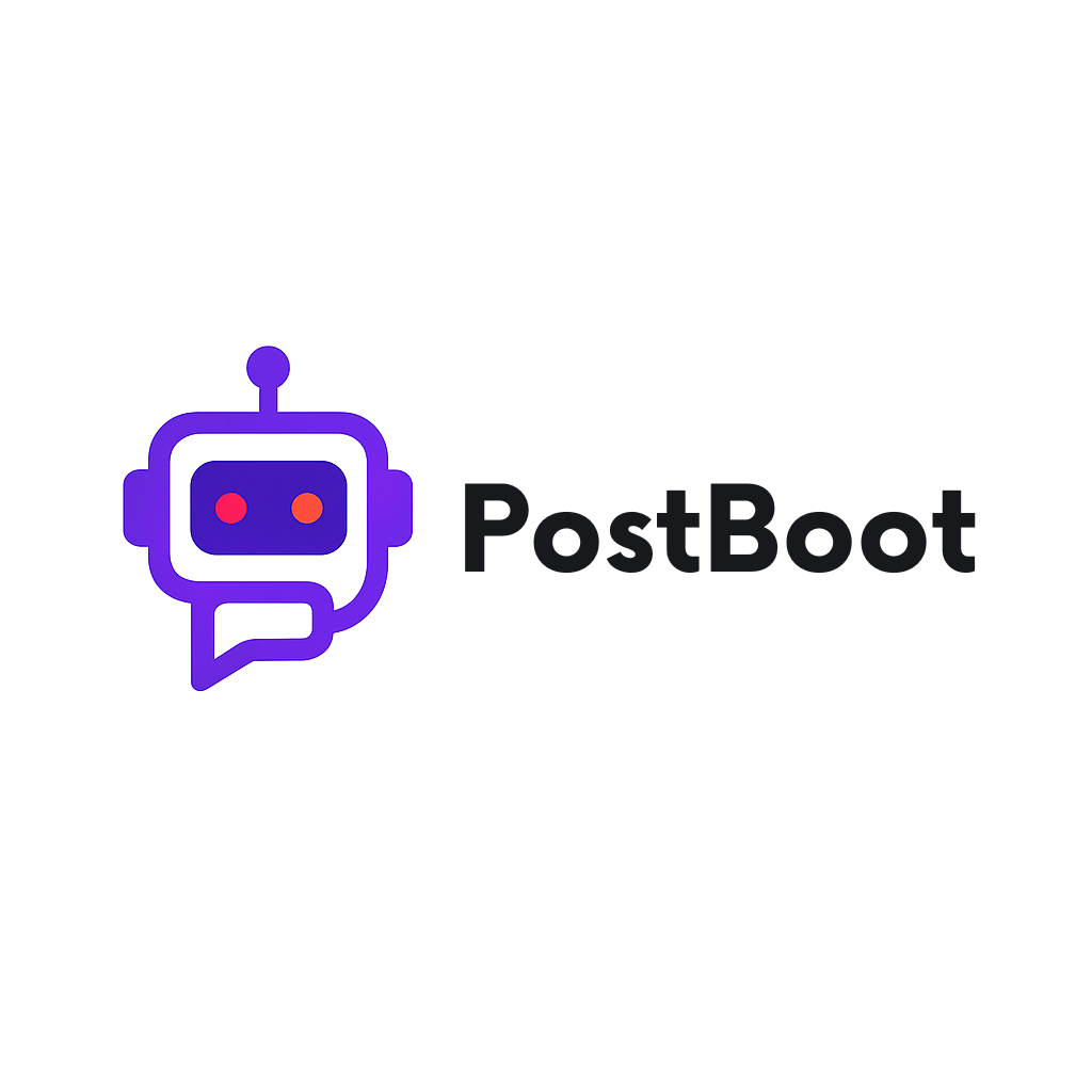 Logo do PostBoot - Um robô com o texto postBoot